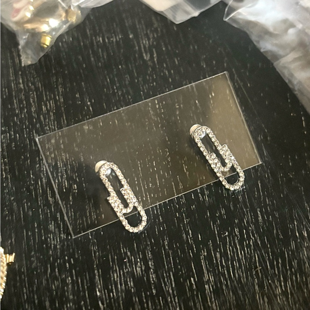 Dazzling Silver Stud Paperclip Earrings